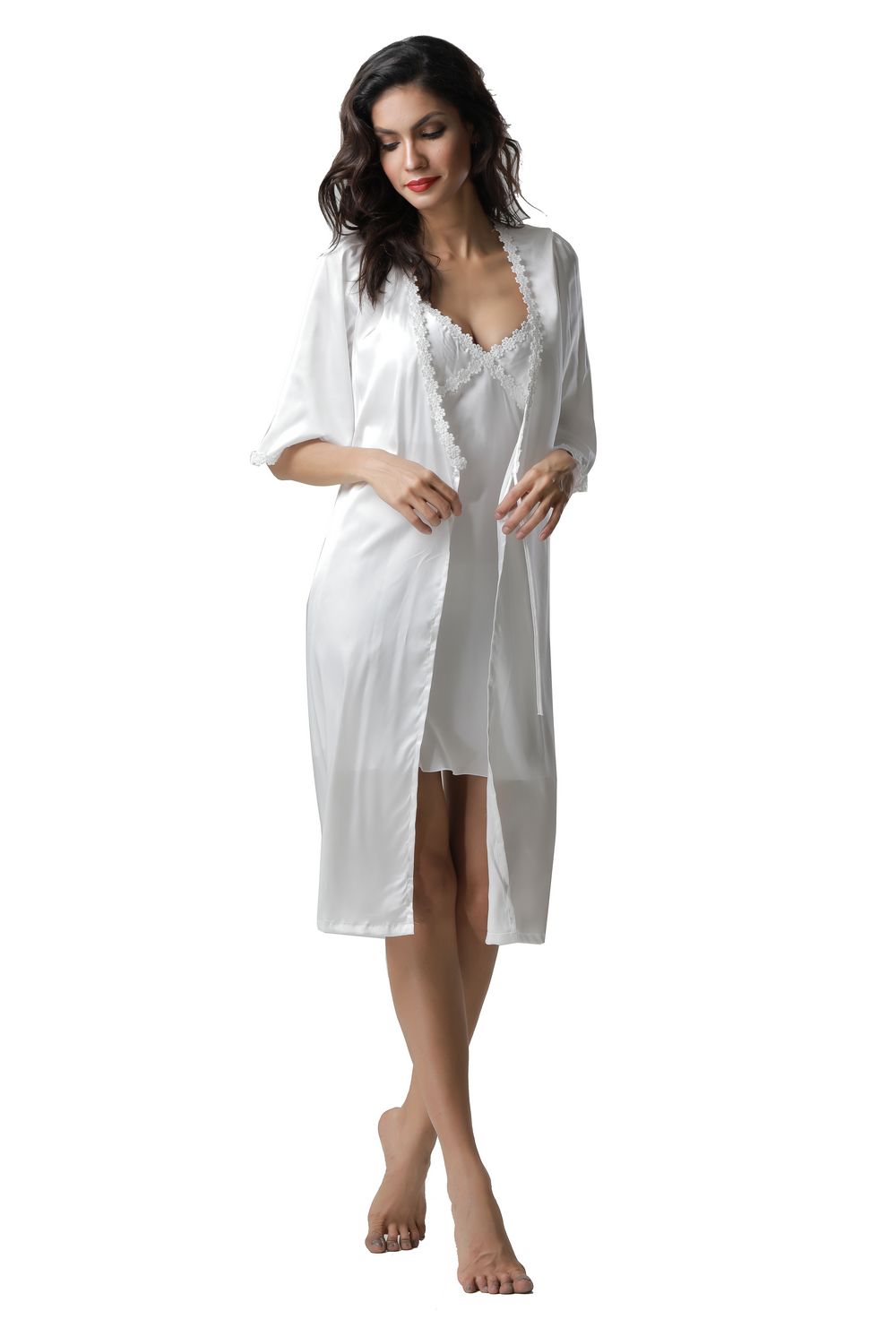F5270-1 Sexy two piece women long sleeve silk pajamas with padding